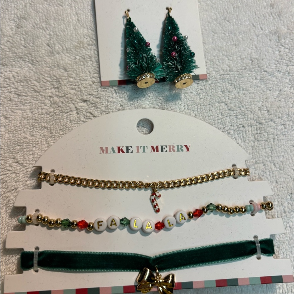 Make It Merry Festive Christmas Jewelry Set with Earrings and Necklaces